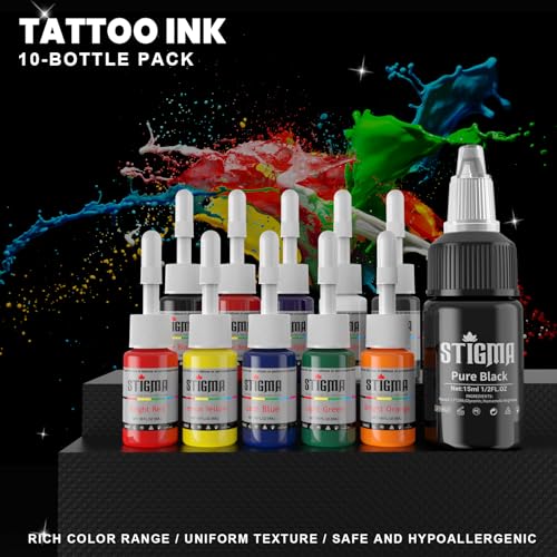 STIGMA Wireless Tattoo Gun Kit Complete Tattoo Kit Tattoo Rotary Pen Set with 2Pcs Tattoo Battery 20Pcs Cartridge Needles 11Pcs Ink Tattoo Machine Kit for Beginners Tattooist ST-TK9003-3