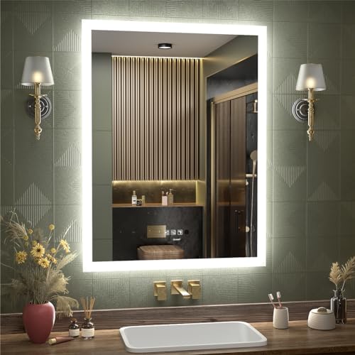 GANPE Specchio da bagno a LED con sensore di movimento, con Bluetooth, illuminato, dimmerabile, per...