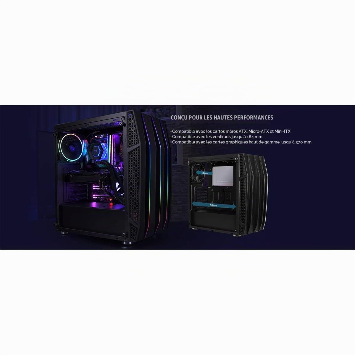 Aerocool KLAW, Boîtier PC ATX, Verre Trempé, Façade RGB, 3 Ventilateurs RGB, Noir