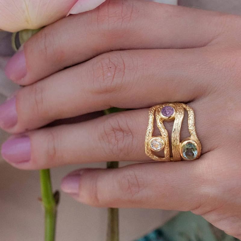 14k Gold Serpentine Lines Rings Geometric Line Multi Row Womens Cubic Zirconia Rings for Women Vintage Snake Promise Rings Geometrical Gemstone Eternity Ring Cocktail Party Ring Size 8 - Image 4