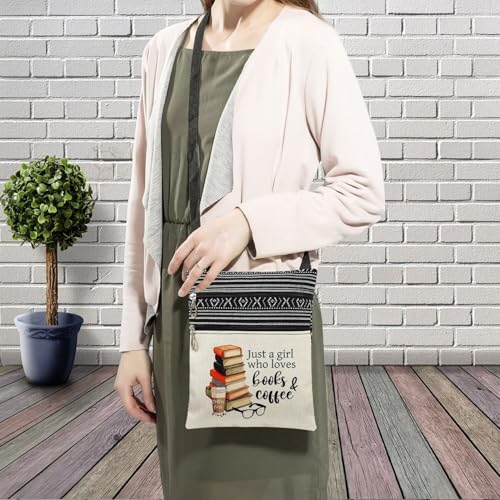 Just Love Books And Coffee Messenger Bag Small Ethnic Pattern Printed Adjustable Strap Crossbody Zipper Bag Phone Bag Wallet Shoulder Handbag for Book Coffee Lovers Women3