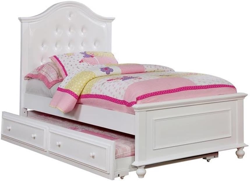 BOWERY HILL Traditional Solid Wood/Wood Veneer/MDF Trundle Unit, White Finish, 75" W x 41.25" D x 11.5" H, Twin Mattress Compatible, Convenient Wheels, Children's Bedroom Use