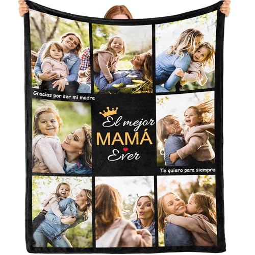 iDIY Regalo Día de la Madre - Manta Personalizada con Foto y Texto Fotos Personalizadas Regalo para Hombre, Mujer, Familia, Pareja, Manta Collage, Regalo Día del Padre