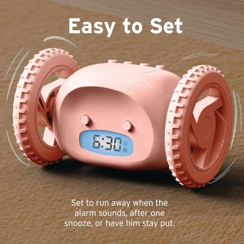 Image of CLOCKY Extra Super Loud Alarm Clock for Heavy Sleepers Adults Kids Teens Bedroom, Move Jump Roll Run Away Easy to Set Smart Digital Alarm Clock on Wheels -Funny Gag Gift (Pink)