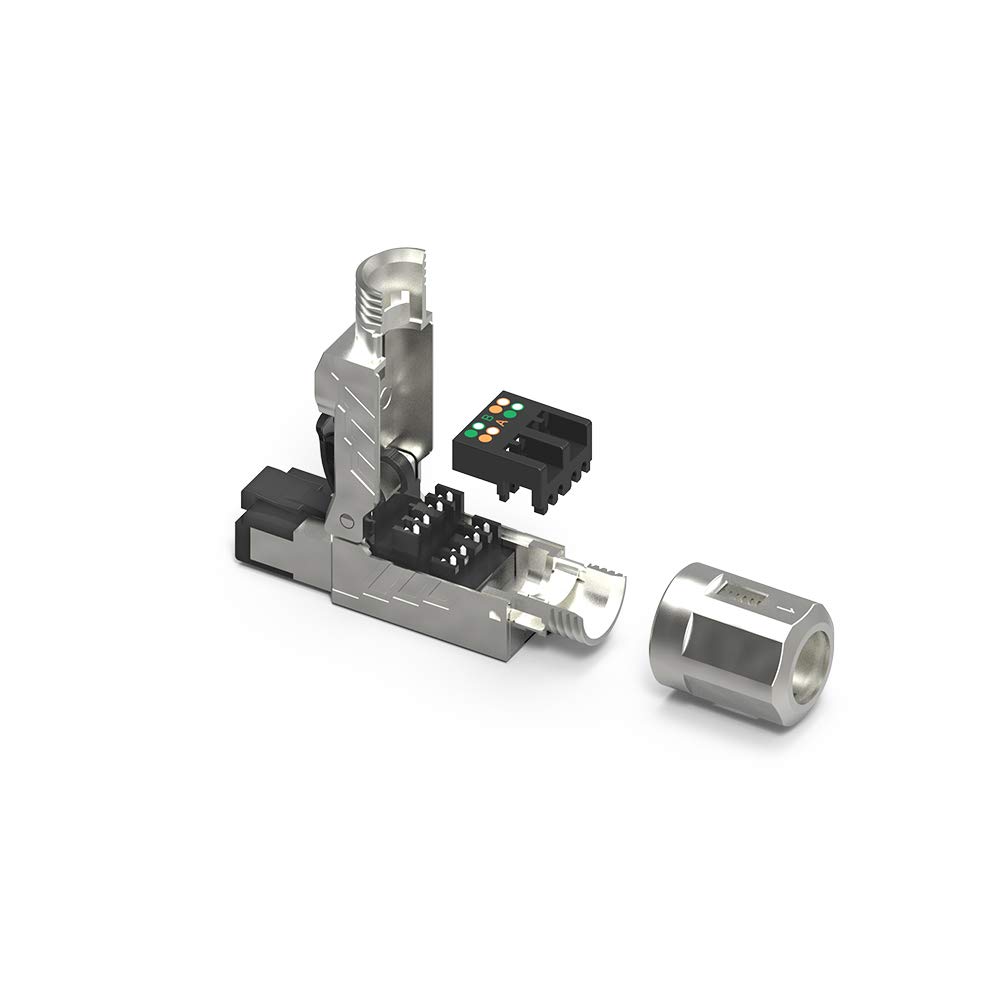Cat.8 RJ45 Tool Less Shielded Plug, Ethernet Cable Connector, 22AWG-26AWG, 40Gbps, 2000MHz, 2GHz, Easy Termination, Tool Free (6-Pack)