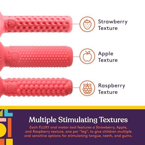 FLUXY Oral Sensory Toys for Kids and Toddlers, Stimulation Motor Therapy Aid with Soft, Flexible Textures, Build Tongue and Mouth Strength, Relieve Stress and Fidgeting (Red/Tough)