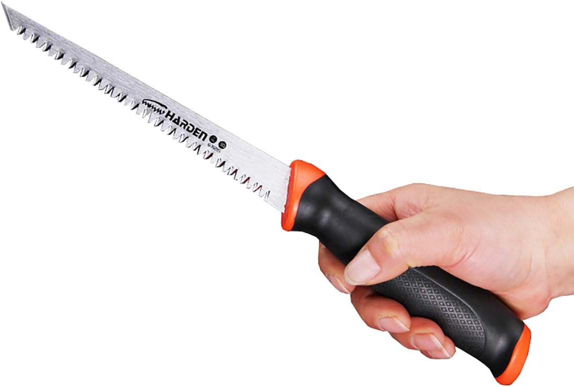 Harden 150mm Wall Board Jab Saw made of High Carbon Steel, Saw Teeth Hardness is > than HRC53, Double Ground Teeth for Easy Cutting, Soft feeling TPR handle, For Drywall and Home Garden 631215