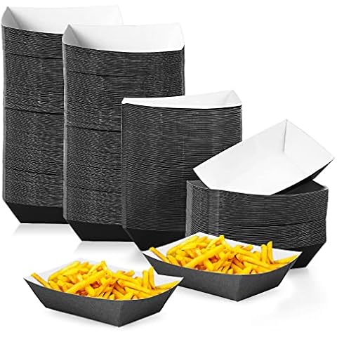 Yetene 300 Pcs Paper Food Boats Nacho Trays Disposable Boats Fast Food Serving Hot Dog Holder Paper Food Basket for Football Birthday Party Supplies Picnics Carnivals(Black, White, 2 lb) Cover