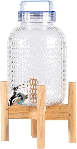 Drink Dispenser Beverage Dispenser Cold Drink Dispencer WWooden Stand and Spigot Round Water Container for Iced Tea Kombucha Sangria Lemonade Use