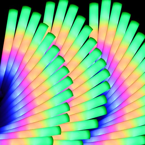 pelreame 204 Pcs LED Foam Glow Sticks Bulk,Foam Light Up Sticks 3 Modes of Color Flashing,Glow in The Dark Party Supplies for Birthday,Halloween Christmas,New Year,Wedding,Raves,Concert,Carnival