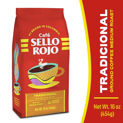 Image of Sello Rojo Tradicional Medium Roast Ground Coffee, 16 oz (Pack of 5) | Colombian Coffee