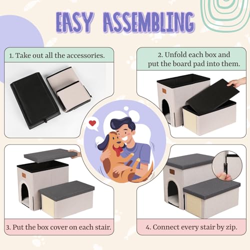 downluxe Escadas para Cães Pequenos, Degraus Dobráveis para Cães para Cama, Sofá E Cadeira, Degraus