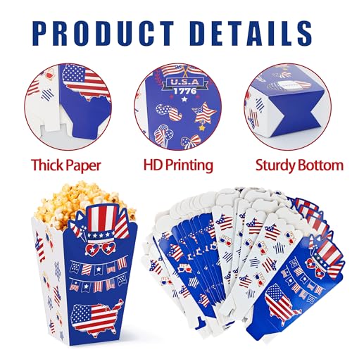 Image of 24Pcs 4th of July Party Popcorn Boxes Patriotic Party Candy Cookie Popcorn Container for Independence Day Theme Party Decorations