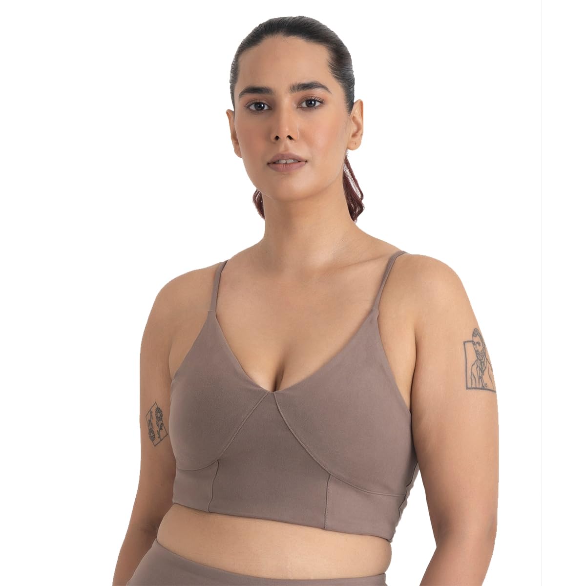 hunnit Cross Back Sports Bra for Women with V Neck| Medium Coverage| Lightly Padded Slip On Bra with Removable Cups| Stretchable Sports Bra for Gym Workout| Sweat Wicking Fabric-picture-44