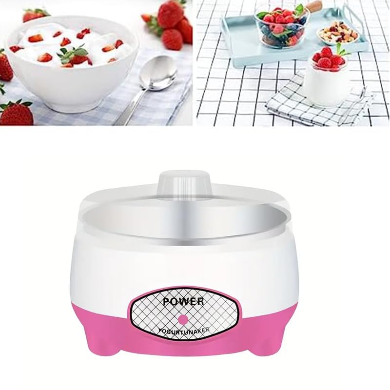 Yogurt Maker, Greek Yogurt Maker Machine, 15W Automatic Yogurt Maker with Stainless Steel Inner Pot, Cheese Maker, Household Fruit Wine Maker, Durable DIY Breakfast, Home Use (Pink)