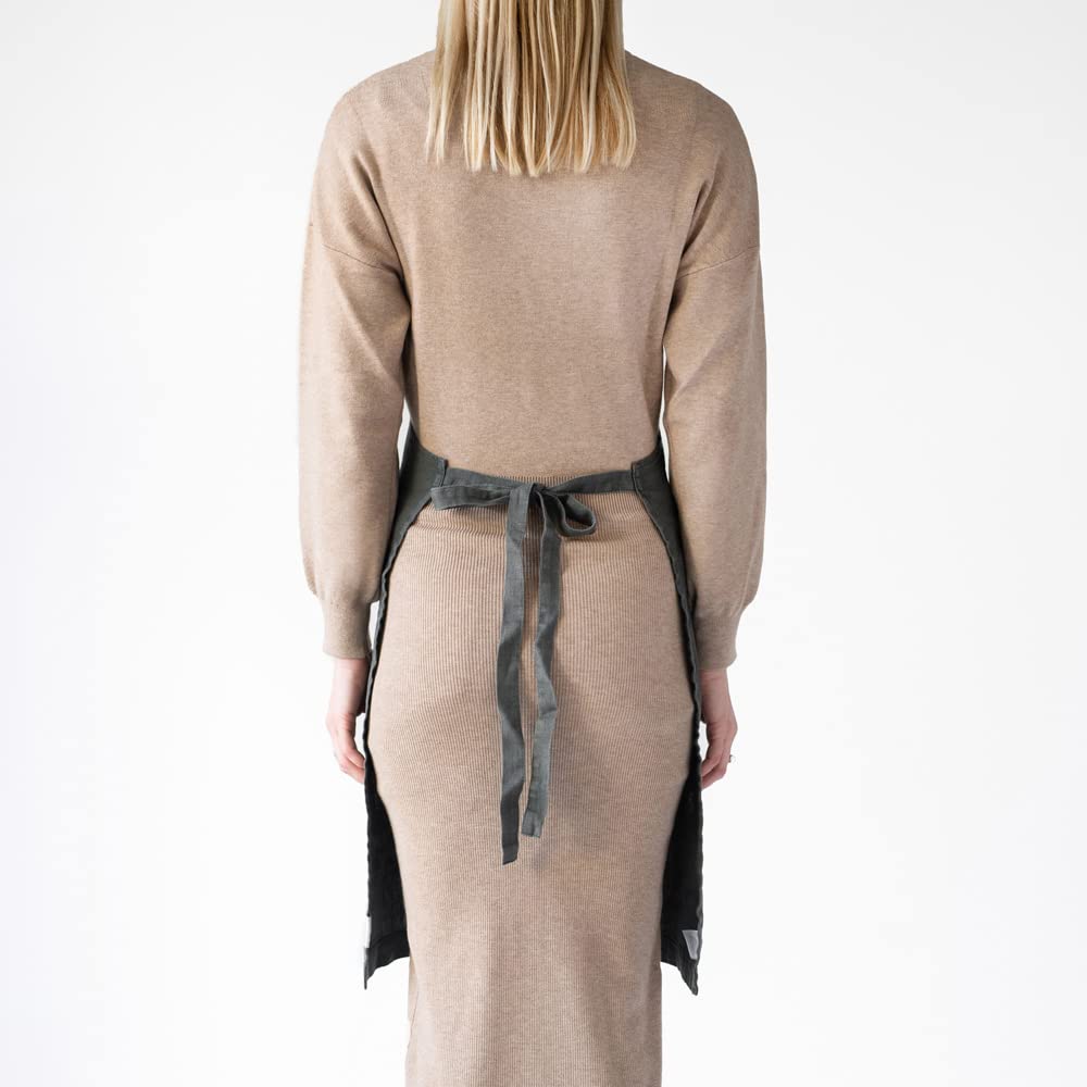 My Linen Home Tablier En Lin 100% Délavé - Tablier Cuisine Femme Et Homme Avec Poches - Naturel Et Élégant