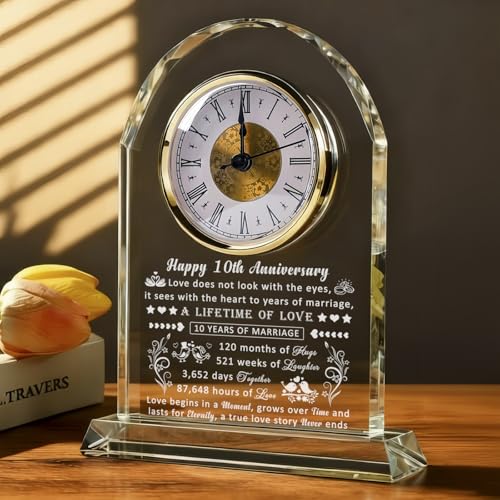 Product Image of the QIANRUNA 10 Year Anniversary Clock Gifts for Him Her, 10th Anniversary Romantic Gifts for Couple, Ten Year Anniversary Wedding Gifts for Wife Husband Women Men, 10 Years of Marriage Gifts