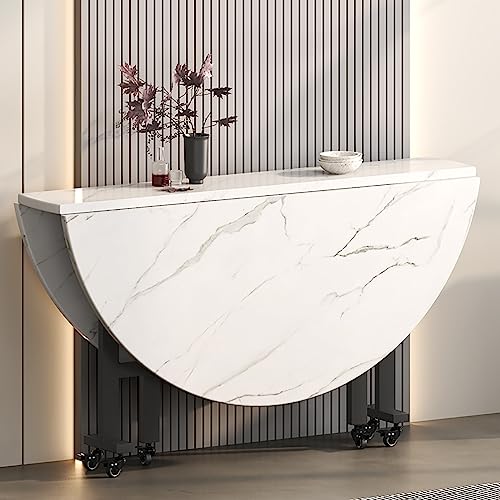 Versátil mesa de cocina redonda con 6 ruedas que ahorra espacio, plegable, mesa de comedor extensible para cocina y oficina (100 cm)