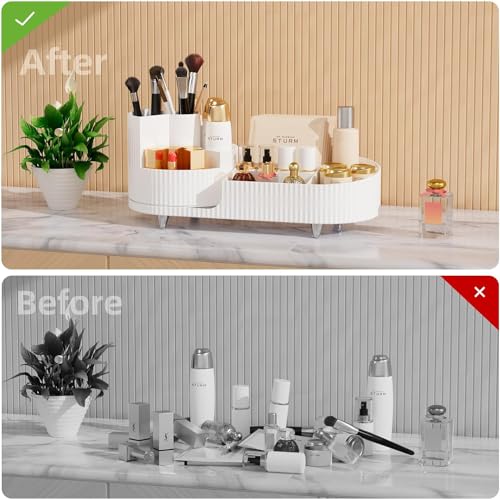 Image of BIG MAKE UP BOX,Large Cosmetic Storage Case with 360 Degree Rotating Organizer, 9 Slot Makeup Brush Holder, Beauty Makeup Organizer for Bathroom, Countertop, Vanity.