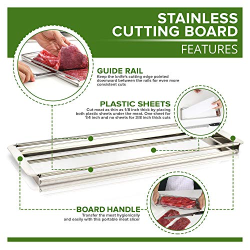 Beef Jerky Meat Slicer Kit- 100% Precision Uniform Slices Guaranteed - Adjustable Thickness Dishwasher Safe Jerky Cutting Board 10" Meat Slicing Knife Jerky Maker And Meat Curing How To Book #TOP2