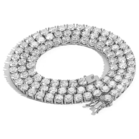 Jorsnovs Silver Tennis Necklace 14K Gold Plated 5mm Round Cubic Zirconia Diamond Tennis Chains for Women Men Choker Jewelry Cover