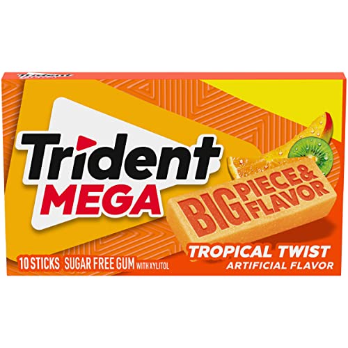 Trident Mega Tropical Twist Sugar Free Gum, 10 Pieces