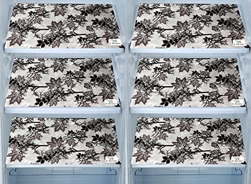 Image of Polyester 3-Layered Fridge Top Cover /Refrigerator Cover With Utility Pockets and Set of 6 Pc Fridge Mats (Color-Floral Black, Size-39x21 Inch)