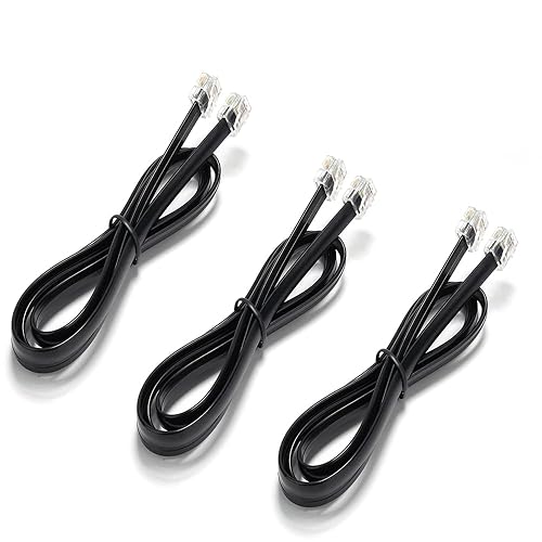 Cable de extensión de teléfono fijo de 6 pies con enchufe estándar RJ-11 6P4C (paquete de 3 unidades)