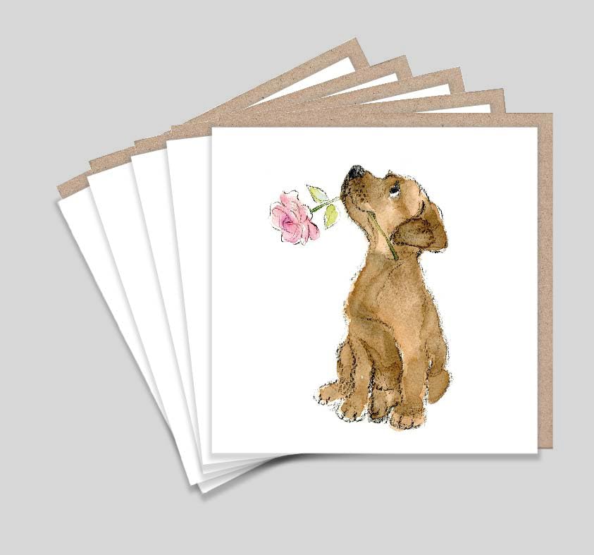 Dog Flower Notelets - 5 Illustrated Blank Greeting Cards with Envelopes