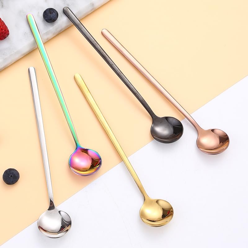 Silverware Flatware Set, 1/4/6/8/10 Pieces Gold Stainless Steel Round Spoons For Stirring Coffee Small Spoons Dessert Spoons Gift Spoons (Color : Silver, Size : 10Pcs)