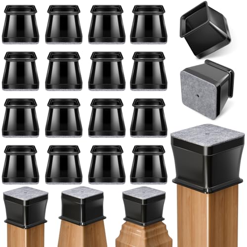 24 Pcs Chair Leg Floor Protectors Square Black Silicone Felt Furniture Leg Pads Caps Covers for Hardwood Floors(Fit:1-1/16 to 1-5/8)