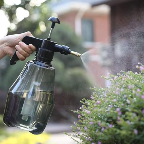 Pulverizador manual a presión de 1,5 l para jardinería - Botella de riego PET con boquilla ajustable (niebla fina y corriente), vista de nivel transparente, gris o verde (gris estrellado)