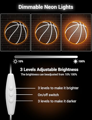 Image of Basketball Neon Sign, 13x13 Inch Led Neon Light Signs for Wall Decor, USB Powered Aesthetic Wall Decor, Sports LED Light for Room Bedroom Shop Decor (Basketball)