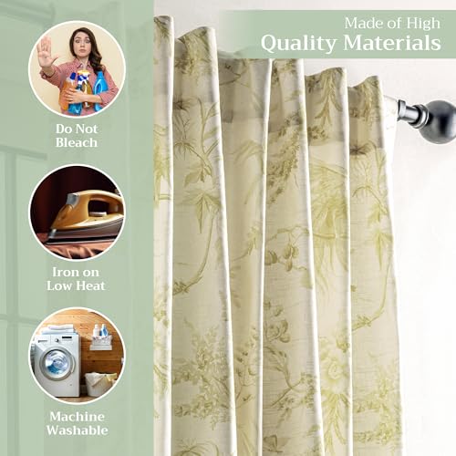 Image of Maison d' Hermine Curtains for Living Room 100% Cotton 50 inchx84 inch (Pack of 1) | 84 inches long Light Filtering Toile Curtains for Windows with Rod and Loop Pockets - Paradise - Sage