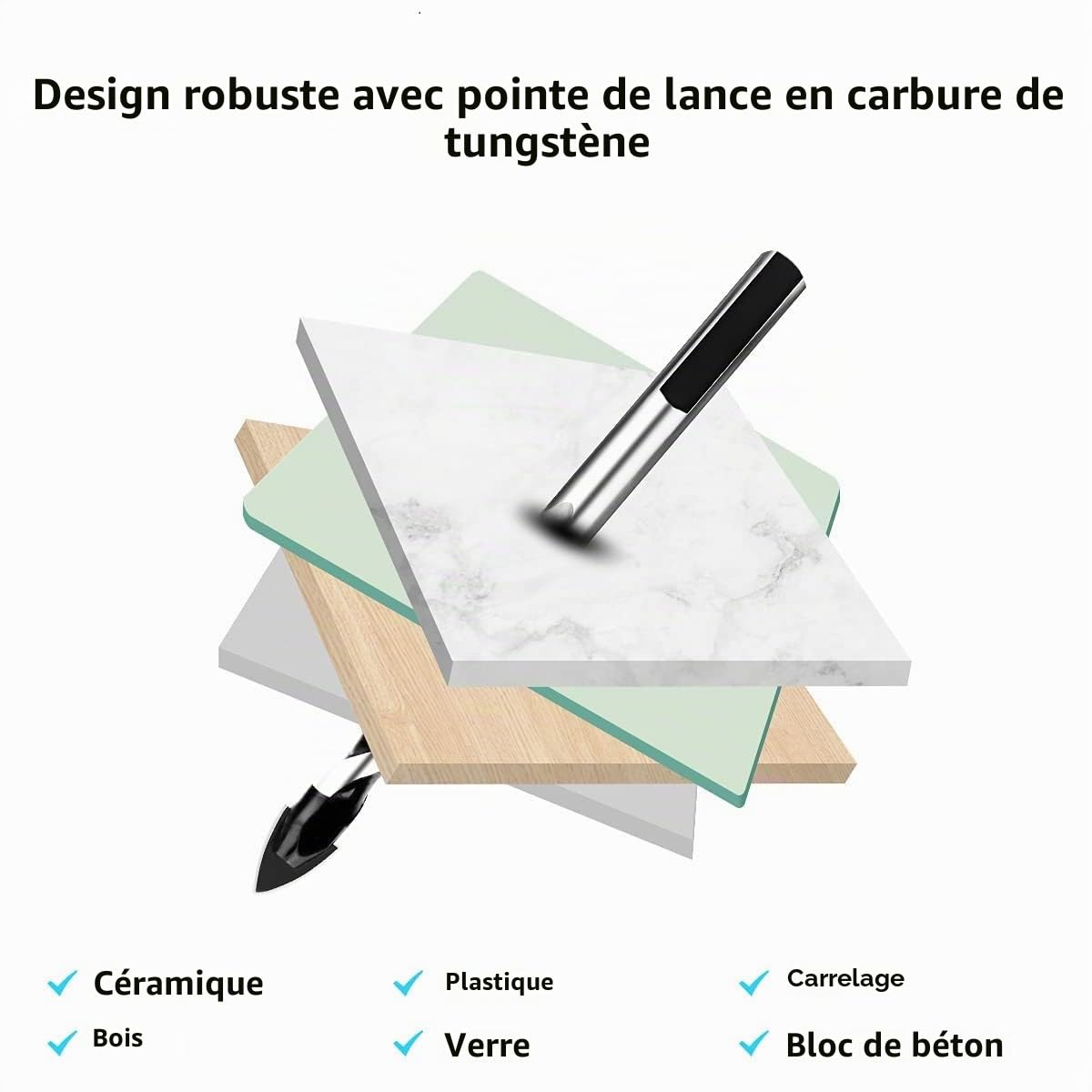 Foret Carbure de Tungstène Lot de 6 Foret Diamant 4/6/6/8/10/12 mm pour Carreaux de Céramique Béton
