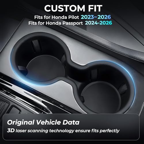 Image of Center Console Cup Holder Inserts for Honda Pilot 2023-2026 & Passport /Ridgeline 2024-2026, Interior Accessories TPE Car Cup Holder Cover for 23-26 Pilot & 24-26 Passport /Ridgeline, Black