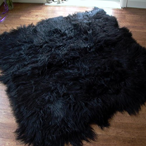 Negro islandesa Alfombra de Piel de Oveja con Lana de Largo, Suave y Esponjoso  1  8 sheepskins, Negro, Six Fleece Sheepskin: 205x190cm (81"x75")