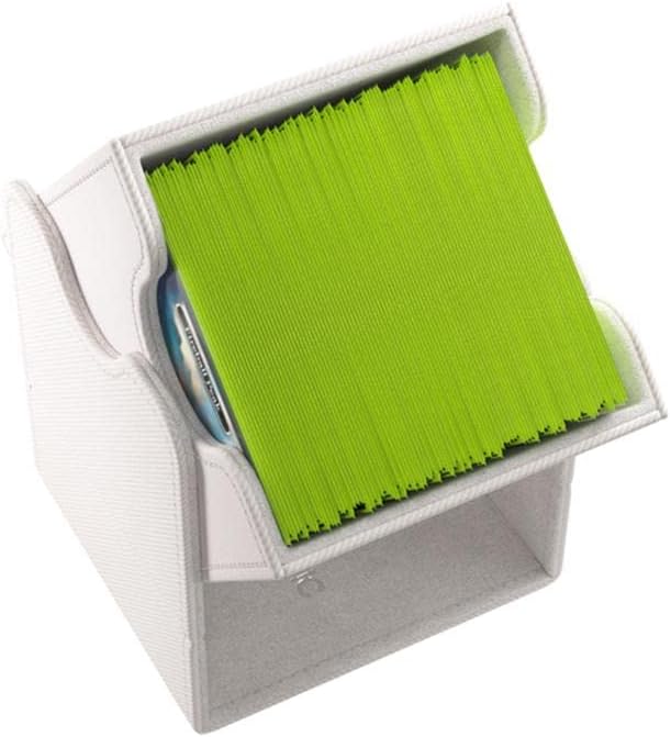 Squire 100+ XL Convertible Deck Box | Card Storage Box with Removable Cover Clips | Holds 100 Double-Sleeved Cards in Extra Thick Inner Card Sleeves | White Color | Made by Gamegenic (GGS20120ML)