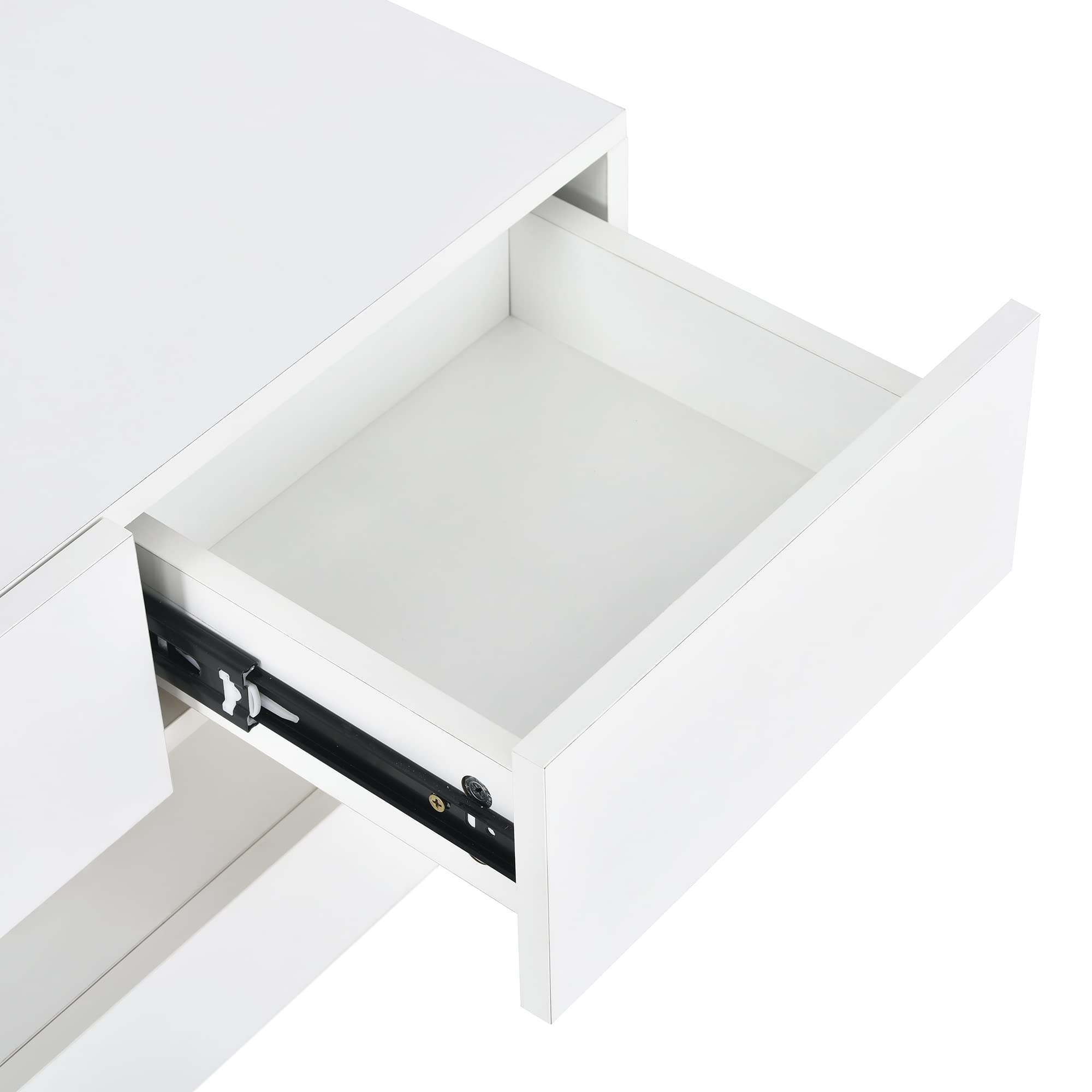 Meuble TV avec 2 armoires 4 tiroirs Mural avec éclairage LED Armoire Murale pour téléviseur Jusqu’à 55 Pouces Lowboard pour Salon Table TV Blanc
