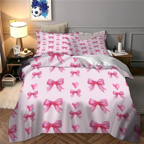 Housse de couette King fermeture éclair nœuds roses parure microfibre douce - 6