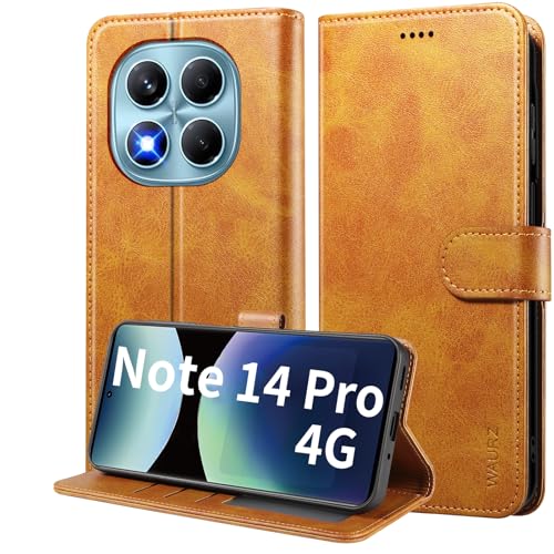 WAURZ Cover per Xiaomi Redmi Note 14 Pro 4G, Custodia Cover Pelle Libro Portafoglio con Porta Carte Magnetica Protezione Antiurto Cuoio Flip Case Custodia Cover per Redmi Note 14 Pro 4G,Giallo