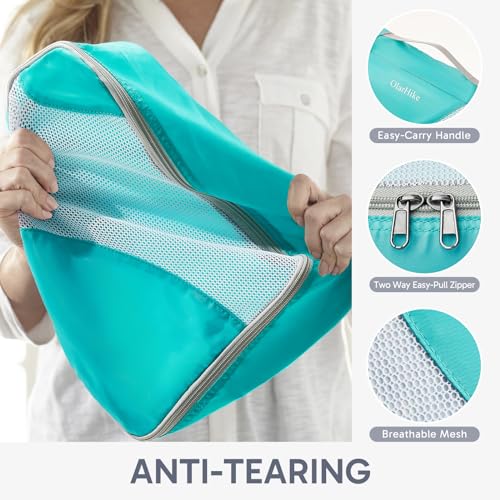 Image of ALL INCLUDED 10 Set Durable Packing Cubes for Suitcases,OlarHike Essentials for Travel, UPGRADED Anti-Tear Stitching, NEW Improved Luggage Packing Organizers for Travel Accessories (Turquoise)