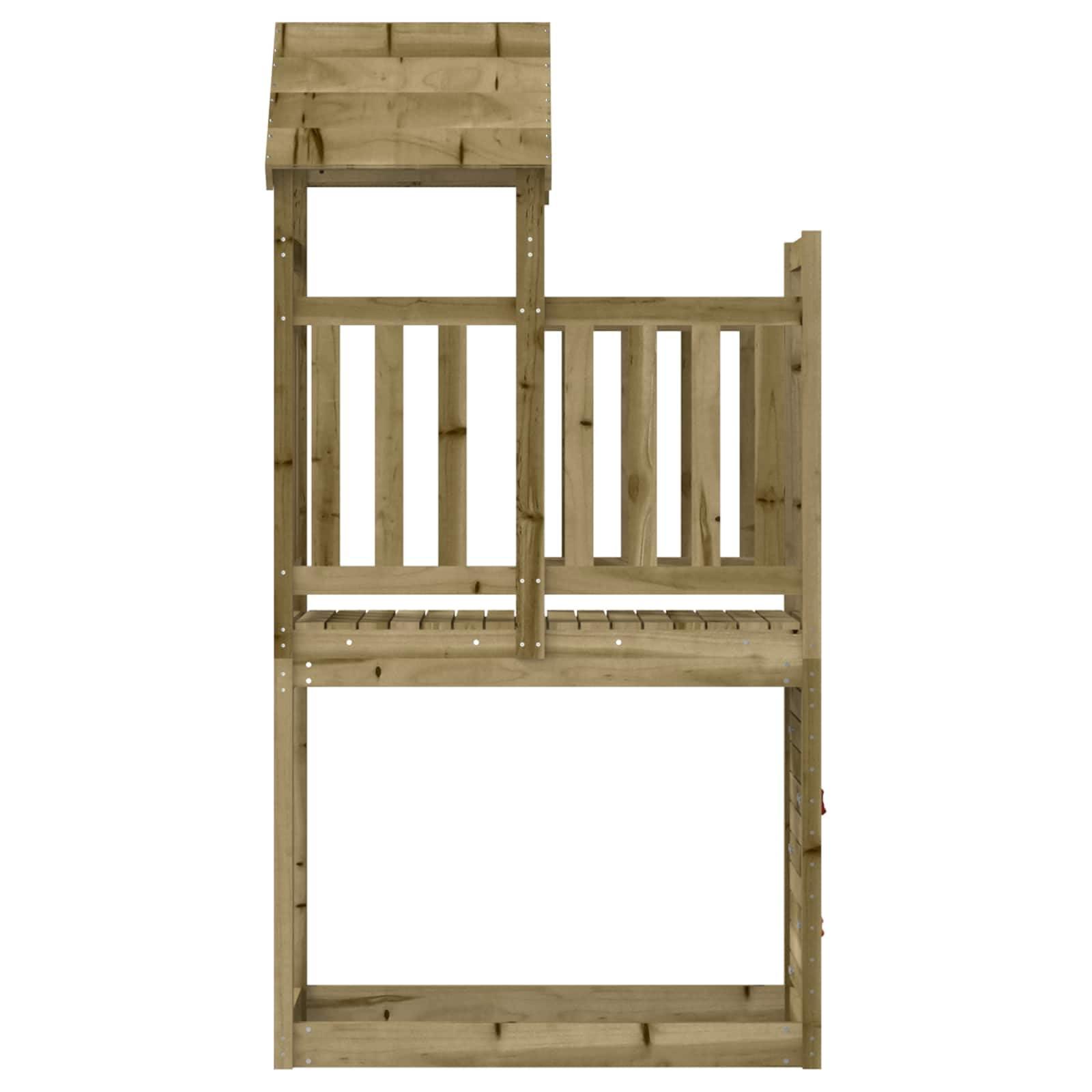 Brązowa wieża do zabawy z litego impregnowanego drewna, 53 x 110,5 x 214 cm, ze zjeżdżalnią, huśtawką, rusztowaniem do wspinaczki do ogrodu, na taras, plac zabaw, ruch i przygodę