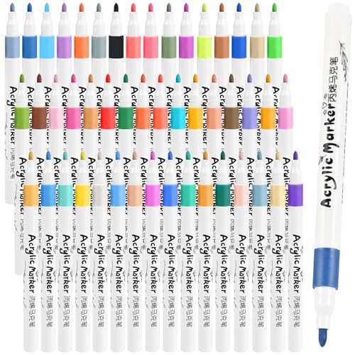 Goldge 48 Acrylic Paint Pens, Acrylic Markers for Glass, Rock, Fabric – Multi-Surface Art Pens with Quick-Dry Waterproof Ink – Ideal for Kids Crafts, DIY Gifts