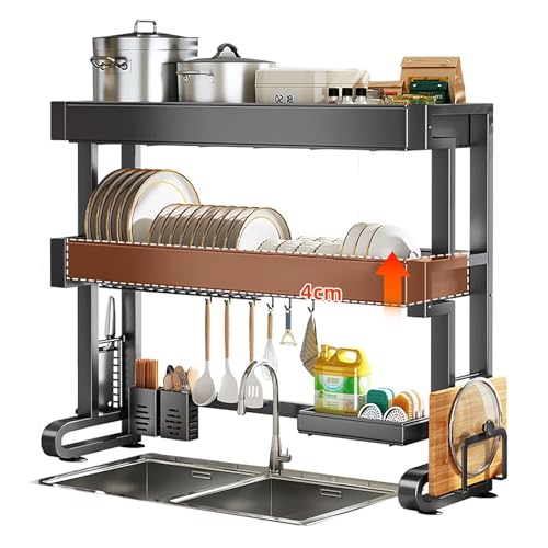 Kitchen Cabinet Expandable Corner Shelf Revolving Storage Rack with 3 Tier Adjustable Baskets Utensil Holder and Sponge Caddy