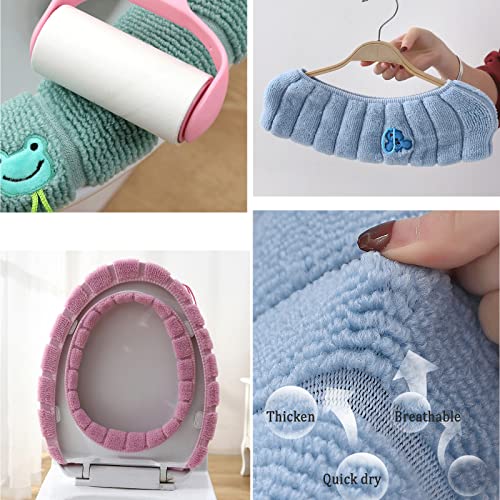 Verdickt Toilettensitzbezug Pads, Wärmer WC Sitzbezüge Das Weiche Toilettenkissen Badezimmer Waschbar Toiletten Sitzbezug mit Griff, Für Universal Toilettensitz 4 PCS(Grau + Grün + Blau + Pink) – Bild 4