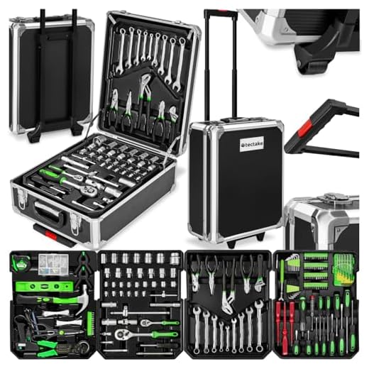 tectake 401321 Werkzeugkoffer 1200-teilig mit Werkzeug befüllt, 4 Ebenen, Trolley mit Rollen und Teleskopgriff zum Ziehen