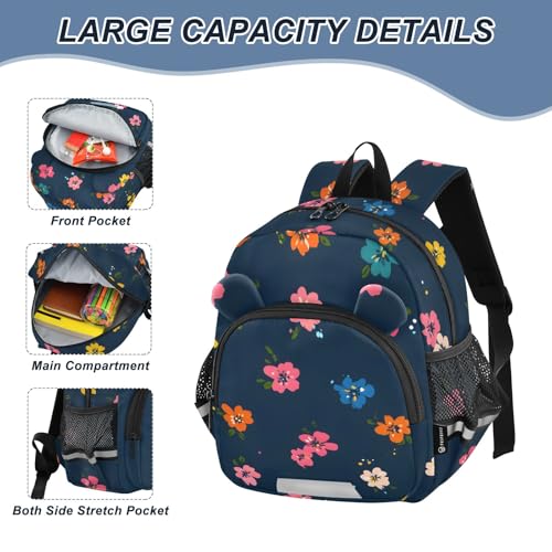 Kid's Backpack for Boys & Girls Toddler Bag Colorful Flowers Pattern Backpack with Safety Leash4