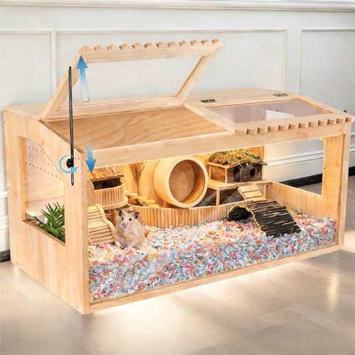 Wooden Hamster Cage,32'x16'Large Hamster Cage,2 Washable Liners & 2 Adjustable Ventilation Window....