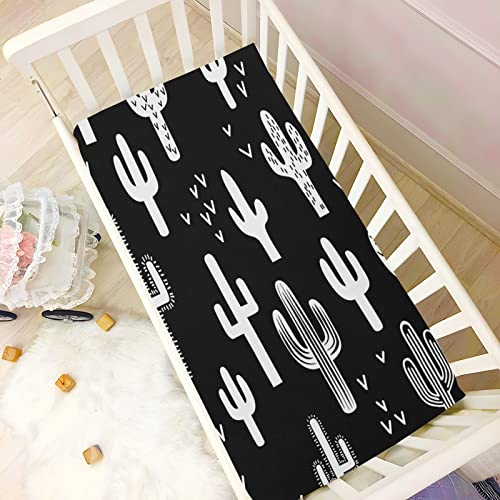 Black And White Cactus Crib Sheets - Stretchy Fitted Crib Sheets For Boys Girls, Unisex Cozy Baby Crib Sheet 28 X 52 X 9 Inches #TOP4